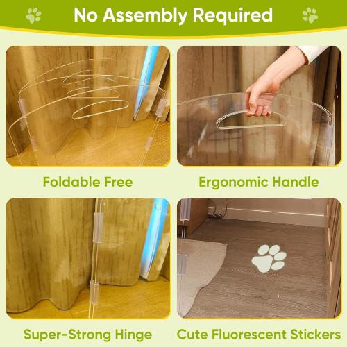 Dog Gate, Clear Acrylic Pet Gate for Dogs, Free Standing Pet Gates for Doorways, Folding Freestanding Puppy Doggy Cat Fence Inside, Dog Barriers for Home 3 Panel