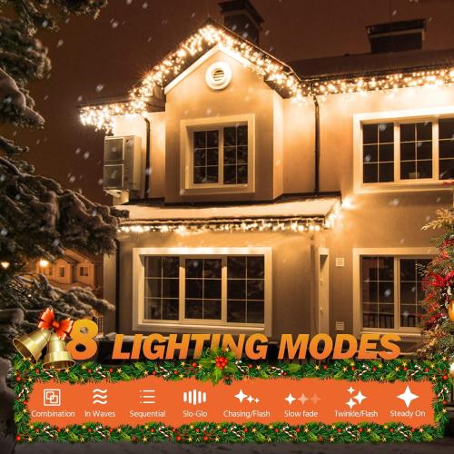 Icicle Christmas Lights Outdoor, 480 LED 39FT Icicle String Lights with 96 Drops 8 Modes and Timer, Twinkle Icicle Fairy Lights for House Patio Bedroom Wedding (Warm White)