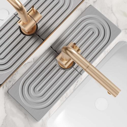 Faucet Mat for Kitchen Sink - Wider Diatomite Fast Drying Stone Sink Tray, Super Absorbent, Prevents Moisture Buildup - Faucet Splash Guard for Bathroom Counter (Grey, 15x5.3inch)