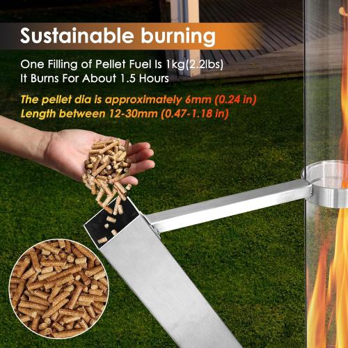 Outdoor Pellet Heater, Pellet Patio Heater, Outdoor Fire Pit with Safety Ash Box, Glass Tube(1m) Fireplace with Tripod, Add Space Light and Ambience for Patio and Backyard