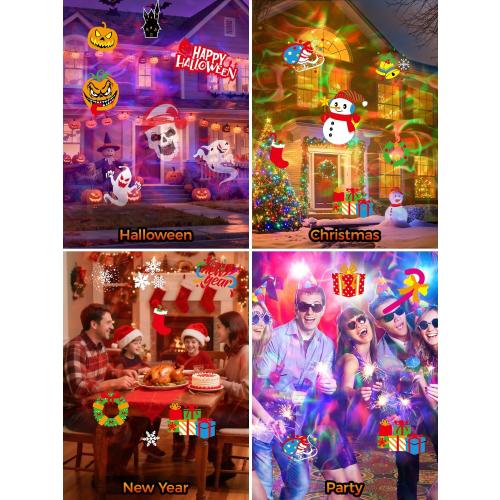 2025 Upgrade No Slides Christmas Projector Lights Outdoor, Holiday Projector Lights with 12 Dynamic Patterns & 7 LED Colors, Remote, Timer, IP65 Waterproof for Xmas Party Garden Yard Decor (Black)