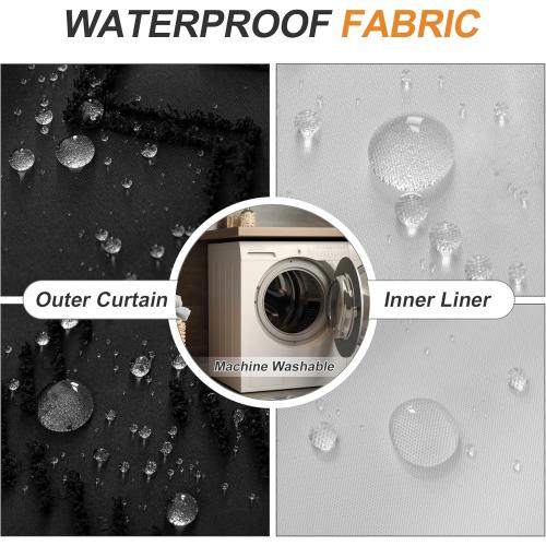 No Hooks Required Boho Farmhouse Shower Curtain Tufted Chevron Striped with Snap in Liner - 72W x 80H, Water Resistant Hotel Grade Spa Like Bathroom Curtain Set, Black