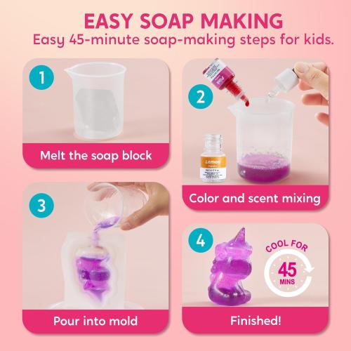 Klever Kits Unicorn Soap Making Kit- 4 Molds Girl Crafts DIY Project, Unicorn Girl Gifts, Kids Birthday Gift for Aged 6 , Science STEM Activity Teenage Gifts for Toddler Ages 6 7 8 9 10 11 12