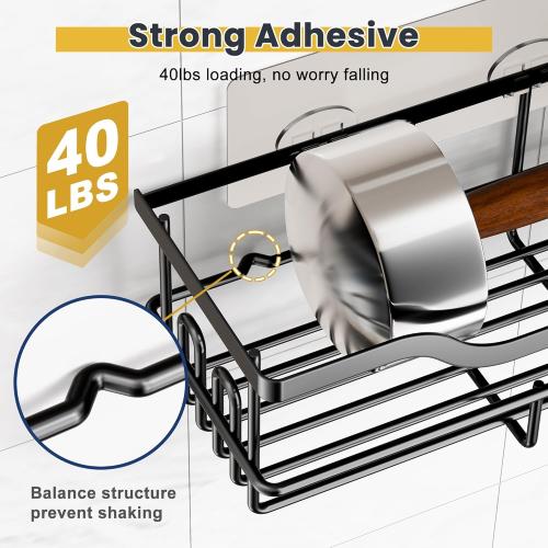 OMAIRA 3-Pack Shower Caddy with Soap Holder, Adhesive Rustproof No-drill Strudy Loading Inside Shower Organizer Shelves Rack Storage Bathroom Organization for Smooth Wall Glass Tile, Black (Large)