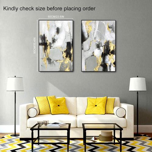 Zessonic Black Abstract Wall Art Decor - 2 Pack 24 x 36 Black and Gold Canvas Wall Decor with Hand Texture for Living Room, Bedroom, Office, Framed, Ready to Hang