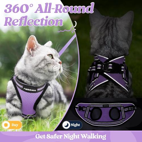 rabbitgoo Cat Harness and Leash Set for Walking Escape Proof, Adjustable Soft Kittens Vest with Reflective Strip for Cats, Comfortable Outdoor Vest, Light Purple, S
