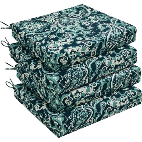 downluxe Outdoor Chair Cushions Set of 4 for Patio Furniture, Water-Resistant Square Corner Patio Chair Cushions with Ties, High Density Foam Outdoor Seat Cushion, 18.5 X 16 X 3, Green Paramecium