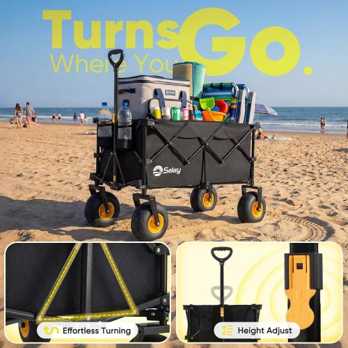‼️has mild stains and could have missing pieces ‼️Sekey Heavy Duty Beach Wagon with 9 Big Sand-Proof Wheels – 600lb Capacity, 200L Oversized Foldable Cart | Adjustable Handle & All-Terrain Tires for Sand, Camping, Groceries
