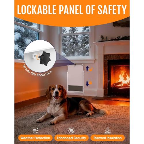 Powools Pet Dog Door for Wall - Robust Steel Pet Door with Magnetic Triple Flaps, 12.6 x 10 Flap Opening, Adjustable Tunnel for 3.4-6 Thick PVC, Wood, Drywall, for Pets Up to 45lb, White