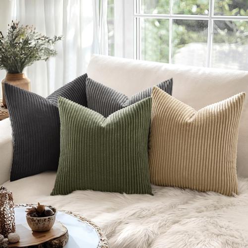 MIULEE Pack of 2 Pillow Covers Soft Soild Decorative Square Throw Pillow Covers Set Cushion Cases Pillowcases for Sofa Bedroom Car 16 x 16 Inch 40 x 40 Cm Olive Green