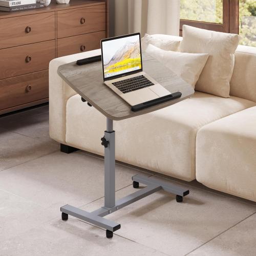 Color Grey Laptop Table Mobile Adjustable Height Portable Desk Notebook Swivel PC Computer Rolling Desk with Wheels, Laptop Stand for Couch Bedside Hospital Bed Table