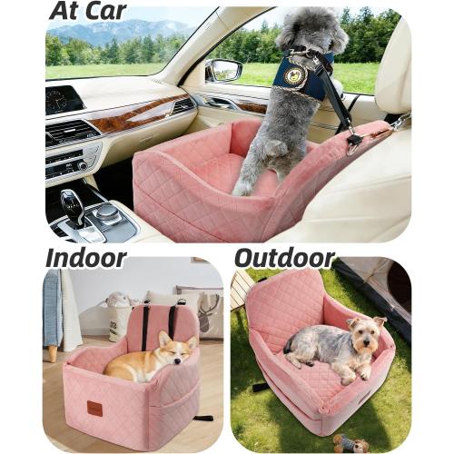 Dog Booster Car Seat for Small/Medium Dogs,Soft Puppy Portable Car Seat with Elevated Cushion,Fits in Front/Back Seat,Fully Detachable and Washable,Easy to Install (Pink, Medium)