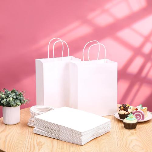 SUNCOLOR 25 Pack White Gift Bags with Handles – 8x4.5x10 Medium Bags for Shopping, Wedding, Party Favors & Valentine’s Day