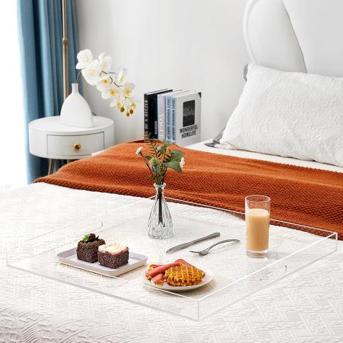 CLEARV22×22 inches Oversized Clear Acrylic Ottoman Tray Extra Large Decorative Tray Spill-Proof Serving Trays with Handles King-Size Safe Edge Organizer for Coffee Table Countertop Breakfast