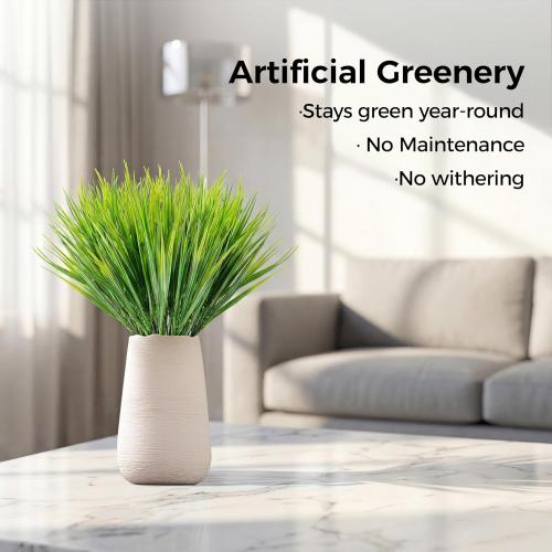 MAQIHAN 10 Artificial Grass Plant Outdoors - Faux Fake Wheat Grass Decor UV Resistant Outdoor Plants Plastic Outside Weed Plant Artificial Greenery for Porch Decorative