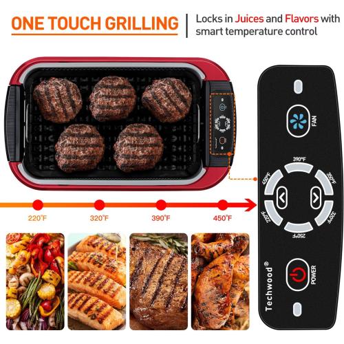 Indoor Smokeless Grill, Techwood 1500W Electric BBQ Grill with Temperature Control, Korean Grill Removable Non-Stick Grill & Griddle Plates, Tempered Glass Lid, Red‼️missing handle on the lid‼️