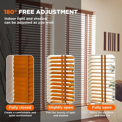 Size 22.5 x 64 Color Brown 2 Slats Wood Blinds for Indoor Windows: Solid Wooden Blackout Blinds & Shades,Black Out Privacy Horizontal Blinds for Home Bedroom Bathroom Living Room Windows and Doors 22.5 WX64 H Light Brown