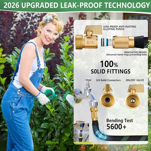 Non-Expanding Garden Hose, 2026 New Upgrated Non-Expandable Garden Water Hose - Ultra-Light & Flexible Burst-Resistant, Kink-Free Garden Hoses, All-Weather Use for Lawns, Gardens,Outdoor