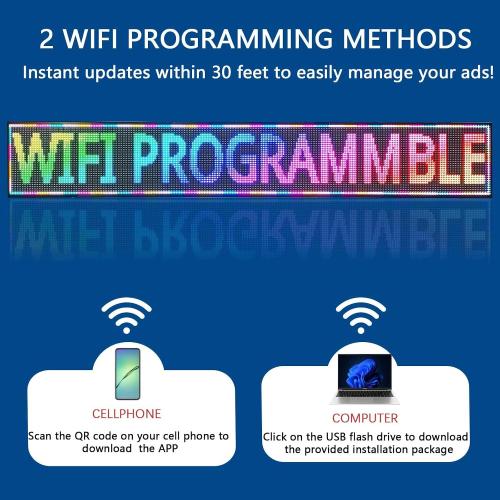 HS Programmable Led Sign Scrolling Outdoor Digital Display Screen Open neon Signs Banner for Business Store Advertising, Electronic Message Board for Restaurants Window Truck , High Brightness Full Color WIFI Control Customized Text P10 115’’x14’’