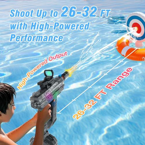 Electric Water Guns for Adults & Kids,Realistic Automatic Water Gun | with 26-32 FT Long Range,800ml Large Water Tank,Splash-Resistant Design,Summer Outdoor Pool Beach Toy for Backyard(2 Pack)