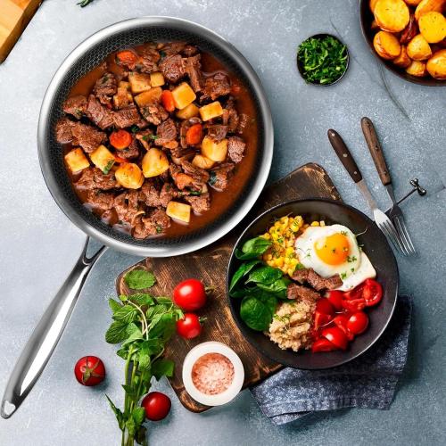 Innerwell Stainless Steel Frying Pan 8 Inch Nonstick Honeycomb Coatings Skillet for Eggs & Omelettes-Non Toxic Healthy Kitchen Cooking Pan Compatible with All Cooktops