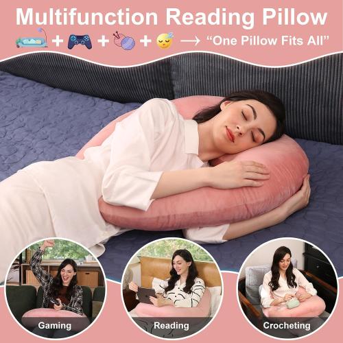Ergonomic U-Shape Gaming & Lap Pillow - Crochet Pillow & Reading Support Pillow with Arm Relief, Comfort for Gamers, Crafters & Book Lovers (Pink)