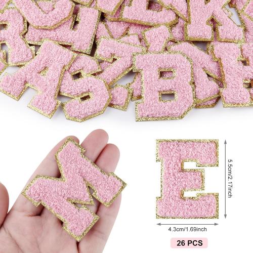 Morcheiong 26Pcs Self Adhesive Chenille Letter Patches A-Z, Chenille Letters for DIY Clothing, Fabric, Shoes, Bags (Light Pink)