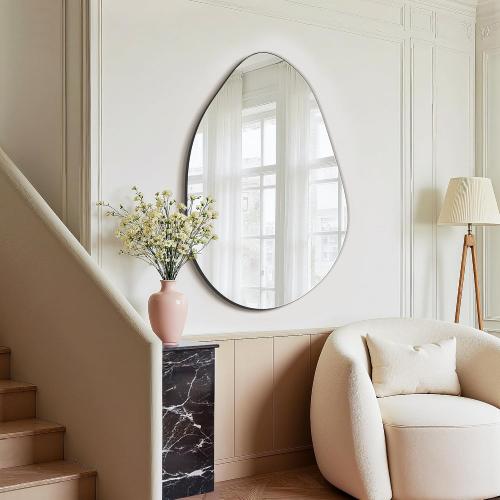 FICTOR Irregular Asymmetrical Wall Mirror, 32 x 21 Modern Decorative Mirror for Entryway, Bathroom, Bedroom, Living Room, Dining Room