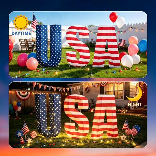 USA 250th Anniversary Light Up Letters, 108 LED Patriotic Yard Decorations, 2.36 FT Outdoor Lighted USA Sign for America 250 Celebration, 4th of July Front Yard Lawn Garden Porch Decor