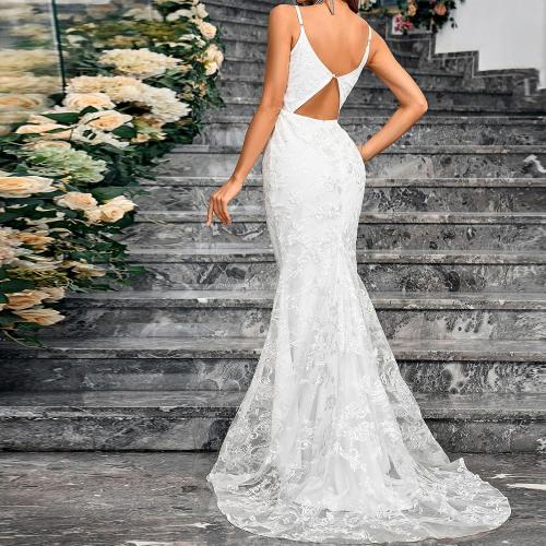 Size M/L ....Lace Mermaid Wedding Dresses for Bride 2024 Summer Beach Tulle Long Bridal Gowns V Neck Backless Bodycon Maxi Dresses