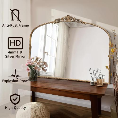 Micasso Large Vintage Gold Mirror: 48x33 Baroque Antique Wall Mirror | Traditional Ornate French Decorative Arched Mirror for Bedroom/Bathroom/Fireplace/Entryway/Hallway/Living Room/Dining Room