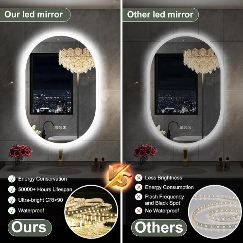 S'bagno 24x36 Oval LED Bathroom Mirror with Lights, Anti-Fog, Bluetooth Speaker, 3 Colors Temperature & Dimmable, Lighted Mirrors for Bathroom Wall with Memory Function, Waterproof, Shatter-Proof