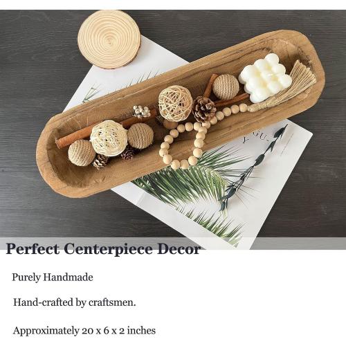 Wooden Dough Bowls for Decor, Vintage Wooden Bowl Hand Carved Home Decor for Dining Table Center, Living Room, Kitchen Decor. (20in Brown)