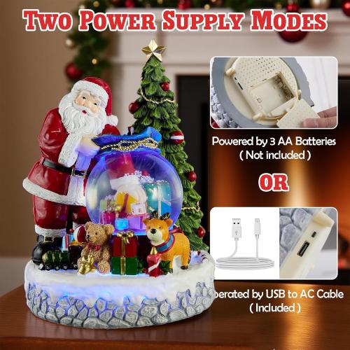 Christmas Snow Globe Lantern with Musical, Colorful Lights & Swirling Snowfall - USB & Battery Operated Xmas Thanksgiving Holiday Indoor Decor - Gift for Kids, Adults, Family (Santa Claus Gift)