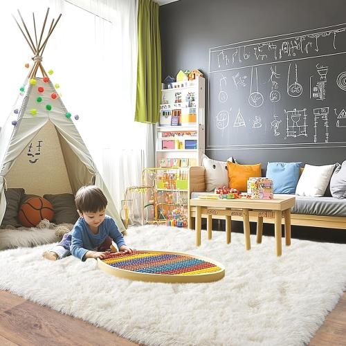 Large Rug for Living Room 6x9 Feet, Modern Soft Shag Area Rug, Plush Fuzzy Carpet for Bedroom Girls Boys Room Home Nursery Teens Dorm Decor, Cream White