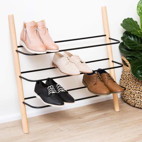 Beech Wood and Black Wooden Shoe Rack Organizer - Modern Shoe Rack That Holds 12 Pairs of Shoes | Wooden Shoe Racks for Closets 3 Tier Could Be Used in the Kitchen, Entryway or Mudroom for Extra Storage (Beech, 3 Tier)