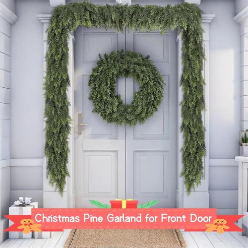 9FT Cedar Garland, 162 Tips Real Touch Christmas Garland, Artificial Winter Pine Garland for Mantle Table Stairs Wall, Outdoor Christmas Decorations Indoor Greenery Garlands Holiday Decorations