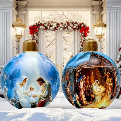 Jetec 2 Pcs Giant Nativity Scene Inflatable Christmas Balls Decorations 24 Inch, Large Indoor Outdoor PVC Xmas Blow Christmas Ball Oversized Ornaments for Yard Lawn Garden Tree
