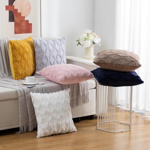 Faux Wool Throw Pillow Covers 18 x 18 Inch Set of 2 Boho Soft Plush Short Wool Pillowcase Square Cushion Case for Sofa Living Room, Light Pink