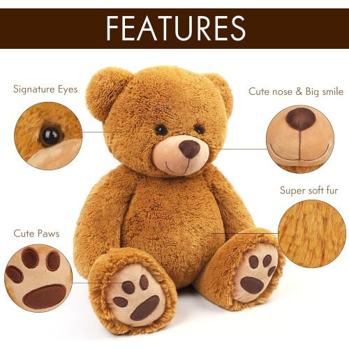 LotFancy Teddy Bear Stuffed Animals, 20 inch Brown Soft Cuddly Stuffed Plush Bear, Cute Stuffed Animals Toy with Footprints, Gifts for Kids Baby Toddlers on Baby Shower, Easter Decoration