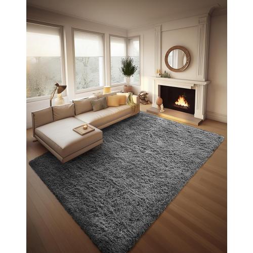 Area Rugs for Living Room, Upgrade Non-Slip Fluffy Soft Large Shag Bedroom Carpet, Grey Big Indoor Thick Nursery Rug, Gray Carpets for Boy and Girls Room Dorm Home Decor Aesthetic
