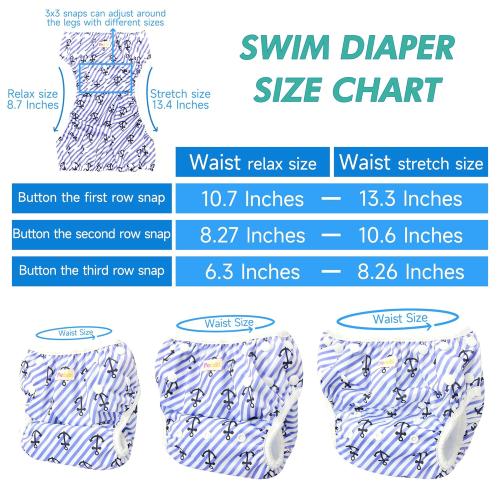 Reusable Baby Swim Diapers, Adjustable Diaper Swim for Toddlers 9 Months - 3 Years Old, 3 Pack for Swimming Lessons (Anchor, Large)