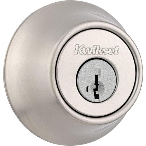Kwikset 660 Deadbolt Deadbolt Lock, Satin Nickel Round Exterior Keyed Front Entry Door, Pick Resistant SmartKey Rekey Security, Single Cylinder Dead Bolt, with Microban Protection