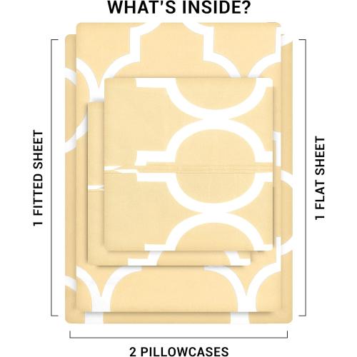 Utopia Bedding King Sheet Set (Quatrefoil Ivory) - 1 Fitted Sheet, 1 Flat Sheet and 2 Pillowcases - Soft Brushed Microfiber Bed Sheets