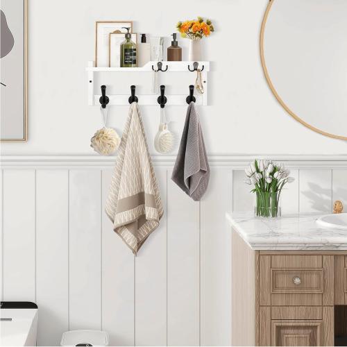 Coat Rack Wall Mount with Shelf, Coat Hanger Wall Mount with Key Hooks and Mail Holder, Wood Entryway Floating Shelf with Hooks and Storage, Hat Rack for Wall Key Holder Mail Organizer