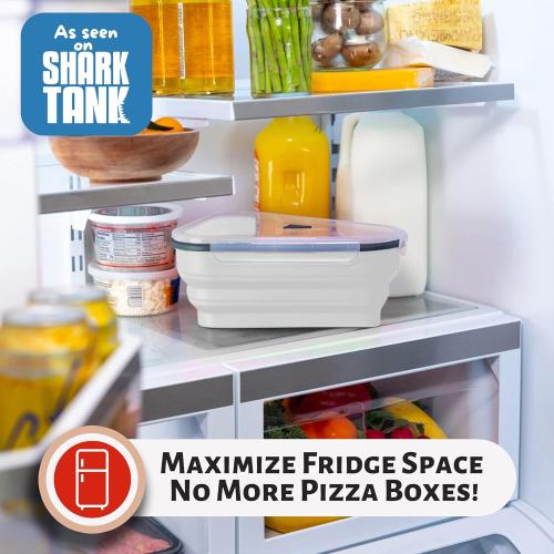 The Perfect Pizza Pack™ - Reusable Pizza Storage Container with 5 Microwavable Serving Trays - BPA-Free Adjustable Pizza Slice Container to Organize & Save Space, White