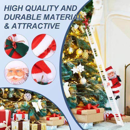 Electric Santa Ladder with Climbing Santa Claus,Singing Santa Christmas Plush Toys Decorations with Music for Xmas Tree Ornament Indoor