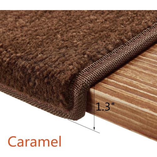 Carpet Stair Treads   Non-Slip Bullnose Carpet for Stairs   Indoor Stair Pads   Self-Adhesive & Easy Installation   Pet & Child Friendly   14- Pack Dark Brown 9.5 x 30x 1.3