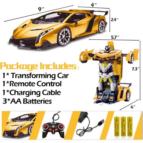 Remote Control Car - Transform Robot Toys for Boys Teens, Rechargeable RC Cars with Lights, 2.4Ghz RC Car 1:18 Rechargeable 360° Rotating Race Transform Car Birthday Christmas Gifts for Kids