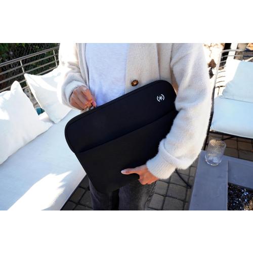 Speck Transfer Pro-Pocket Universal 13-14 Inch Laptop Sleeve with Front Pocket - Durable Protective Case for Laptops and Tablets - Compatible with MacBook Computers - Black/White